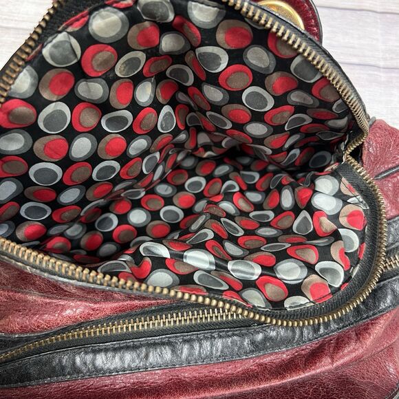 LOCKHEART DISTRESSED Y2K LARGE BURGUNDY GENUINE LEATHER HOBO SHOULDER TOTE BAG - Picture 5 of 10